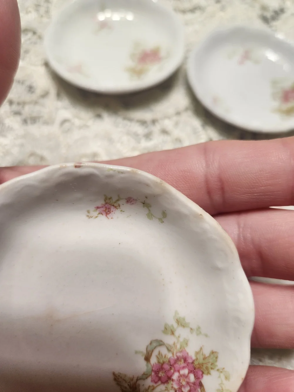Antique Johnson Bros Royal England Semi Porcelain Butter Pats Pink Floral Set 4